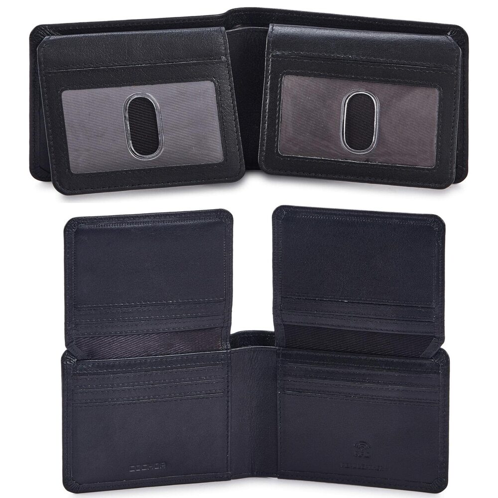 7126 Wallet Real Leather Bifold RFID Blocking High Capacity Card Case